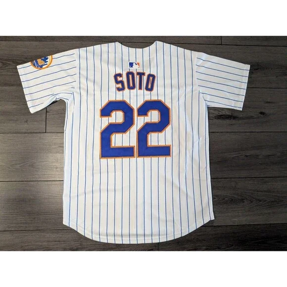 Juan Soto #22 New York Mets White Pinstripe Jersey Men's Medium - Picture 2 of 3